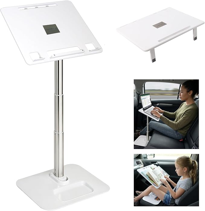 Car Desk for Laptop Passenger Seat, 3-Height Adjustable Tray | Anti-wobble aluminum stand, 0-60° tilt multi-slot tray for laptops & snacks. Detachable portable for car, camping & home use. by DecorYc