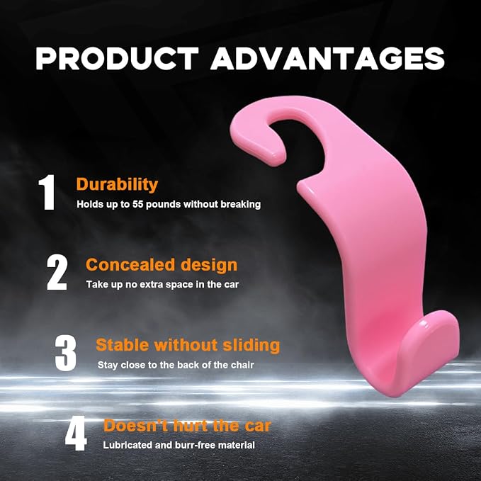 povtii 4PCS Car Seat Headrest Hook, Auto Back Seat Hanging Storage Organizer, Vehicle Seatback Hanger Holder for Purse Handbag Coat Umbrella, Universal Interior Car Accessories (Dark Pink) - Image 3