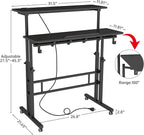 SIDUCAL Portable Standing Desk Adjustable Height, Rolling Computer Desk on Wheels, Mobile Home Office Workstation with USB Ports and Outlets, Laptop Cart for Standing or Sitting, 31.5" x 23.6" Black - Image 2