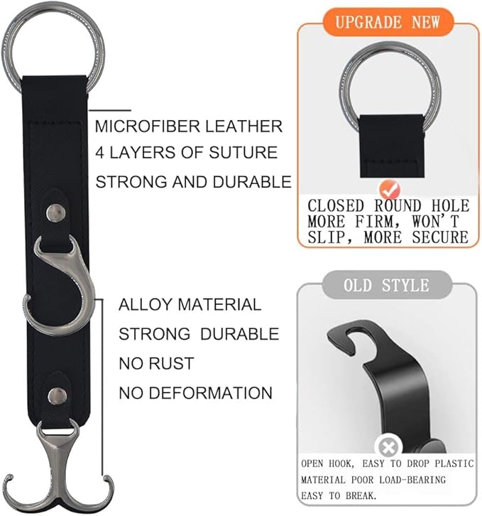 Car Headrest Hook Faux Leather Hanger Purse Bag Holder Purse Hook | 3-in-1 design, 50lb capacity, alloy buckle, fits most cars. Holds bags, groceries, umbrellas. easy stall, for front & back - Image 3
