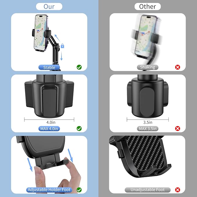 Cup Phone Holders for Your car, Universal Adjustable Base and Long Neck | Car Phone Mount Cradle, Cell Phone Holder Car Accessories/Trucks/Golf Cart/Treadmill for iPhone Samsung Google All 4-7 inches - Image 4