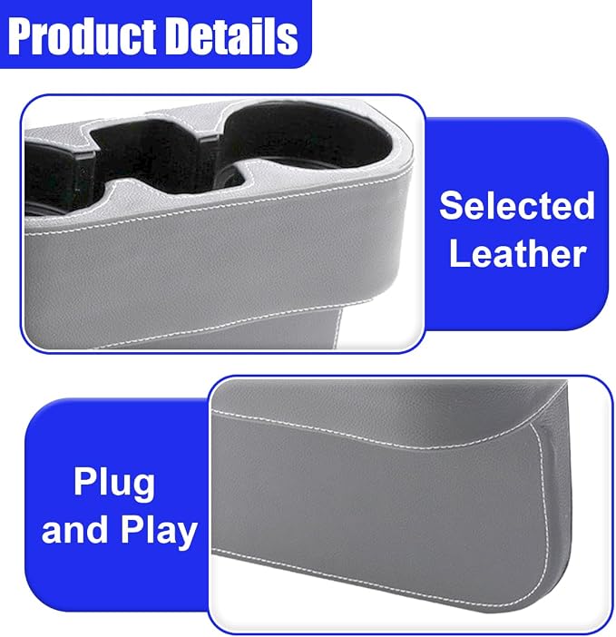 YoRise Car Cup Holder, PU Leather Automotive Cup Drink Holder, Car Seat Gap Filler Storage Box, Multifunctional Front Seat Organizer, Cell Mobile Phone Holder, Coin Bucket (Gray) - Image 3
