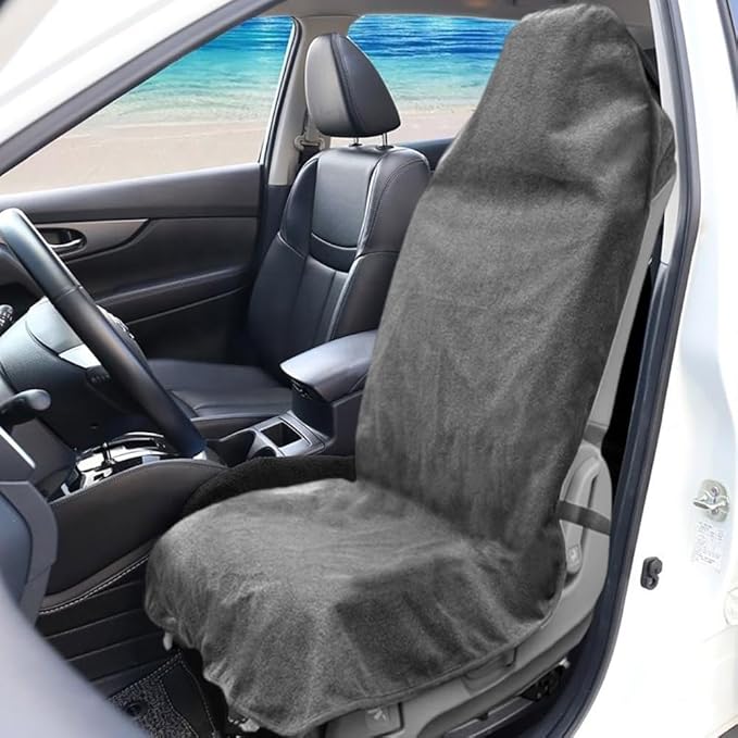 Waterproof Sweat Towel Car Seat Cover Sweat Carseat Protector,Perfect for Universal Anti-Slip Car Truck SUV Seat, Great for Post Gym Workout, Running, Swimming, Beach and Hiking (2pcs Gray) - Image 2
