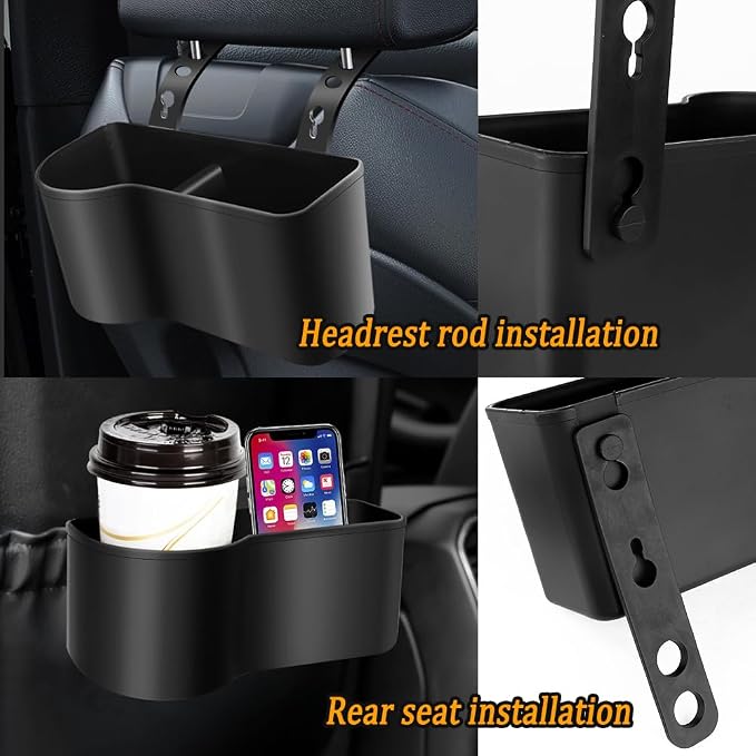 2 in 1 Car Seat Back Organizer with 3.2" Cup Holder,Multifunction Car Headrest Seat Back Organizer for Drink Food Tray,Universal Headrest Cup Holder for Most Cars Trucks SUVs - Image 6