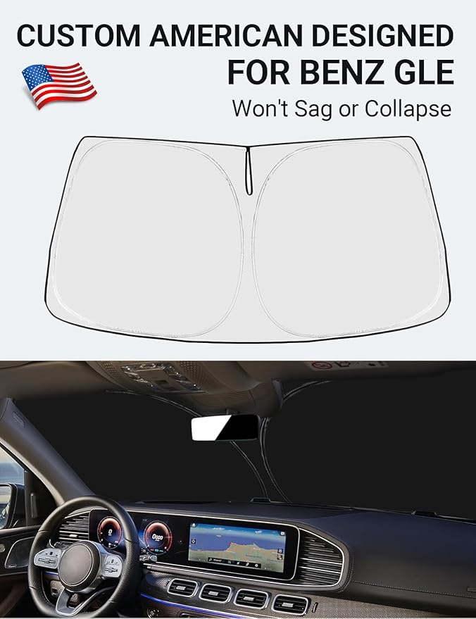 Proadsy Custom Fit Car Windshield Sun Shade for 2020-2025 Mercedes-Benz GLE | 240T Heat Shield, Drops Temp 54°F, Blocks 99% UV, Prevents Dashboard Cracking, Summer Parking & Beach Trips, Easy Twist-Fold - Image 2