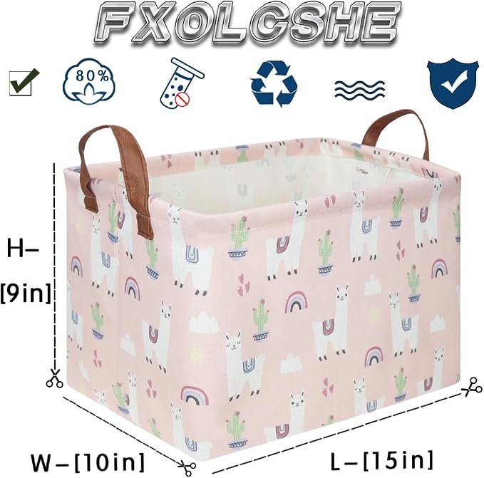 FXOLCSHE Rectangular Pink Alpaca Basket,Collapsible waterproof nursery laundry basket,Toy nursery, kids clothes gift basket with handles,Kids Room Decor(Alpaca) - Image 7