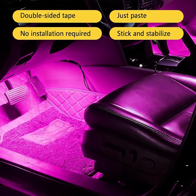Car Interior LED Lights, Ambient Lighting Car Interior, Automotive Ambient Neon Light Kit with USB Port, Auto Accessories 4 in 1 Automotive Decoration Lighting for RV, Truck, Sedan (Pink) - Image 6