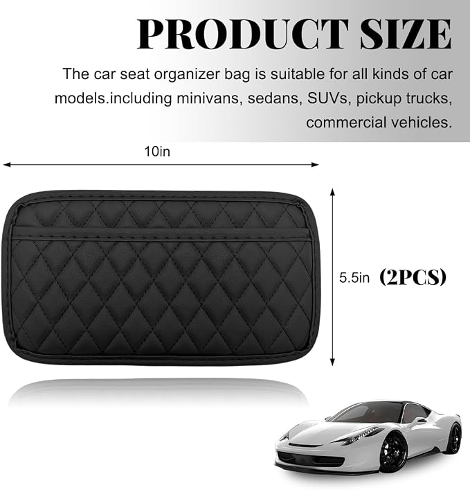 2 PCS Car Side Pocket Organizer, Leather Adhesive Auto Side Seat Back Storage Pocket, Waterproof Phone Document Sunglasses Holder Vehicle Gap Filler Pouch, Car Accessories (Large) - Image 2