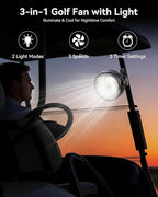 Magnetic Golf Cart Fan Rechargeable,10000mAH Battery Operated Portable Fan with 3 Speeds,30H Working Time,LED Lantern,360° Rotatable Head, Fits EZGO/Club Car/Golf Cart - Image 4