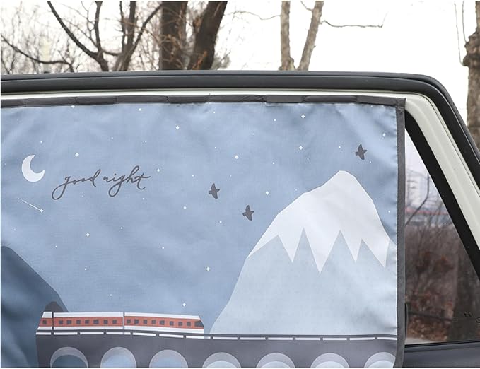 Magnetic Car Sun Shade Curtain for Side Window – Sun Blocker and UV Protector for Baby, Kids, and Pets – Universal Fit with Built-in Magnets for Steel-Framed Door (Bebe Train) - Image 5