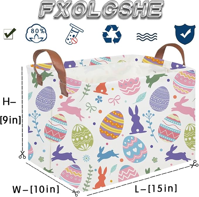 FXOLCSHE Rectangular Easter basketCollapsible waterproof storage box,Home Decor,Gift Baskets(Cute egg) - Image 3