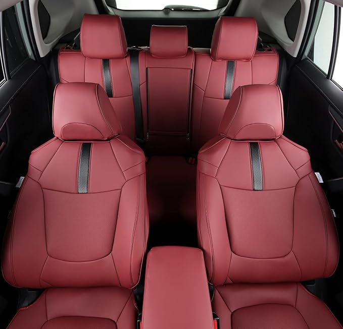 Custom Fit RAV4 (Not for Hybrid) Car Seat Covers Fit for Toyota RAV4 LE Limited XLE 2019 2020 2021 2022 2023 2024 2025 with Waterproof Faux Leather (Wine red, LU01-XLE) - Image 5