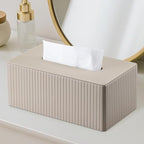 KINGFOM PU Leather Tissue Box Cover Rectangular Tissue Box Holder with Magnetic Bottom, Napkin & Facial Tissue Holder Dispenser for Home, Office for Standard 120-count/160-count (2-Ply) Beige Stripe - Image 3