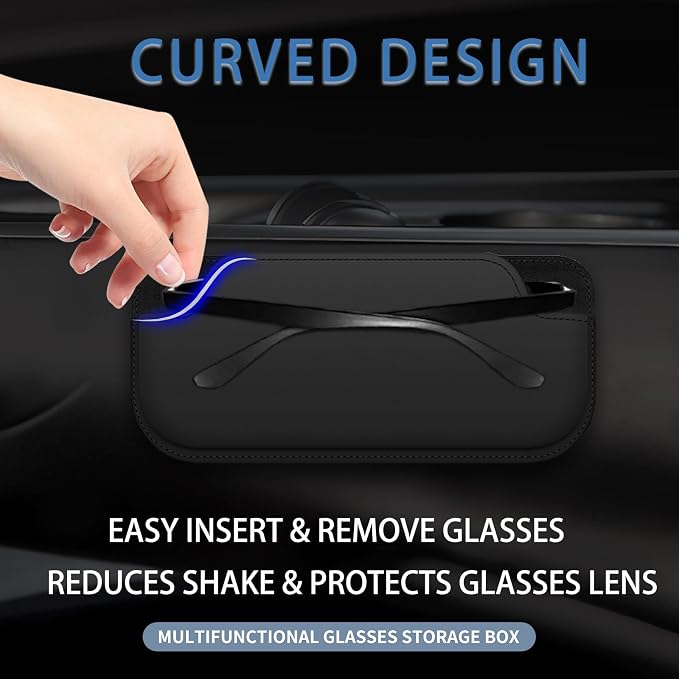 Sunglass Holder for Car, Multi-Functional Stick-On Glasses Storage Box, Seat Gap Organizer with Small Item Storage, Universal Fit for All Vehicles (Black Leather) - Image 2