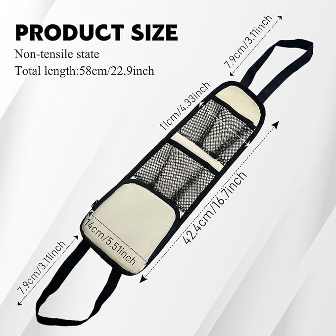 Car Seat Side Organizer, Seat Side Storage Pocket, Multifunctional Mesh Net Pocket, Car Multi-Pockets Backseat Organizer Side Hanging Bag for Storage Coins, Cell Phones, Glasses (Beige, 1PCS) - Image 2