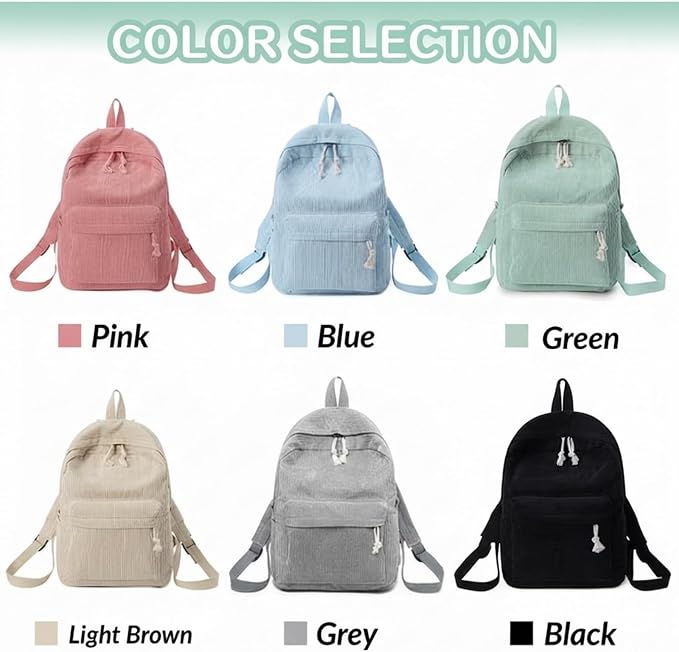 Custom Corduroy Backpack with Personalized Woven Name, Vintage Casual Daypack, Adjustable Strap Backpack for Commute Travel & Campus - Image 6