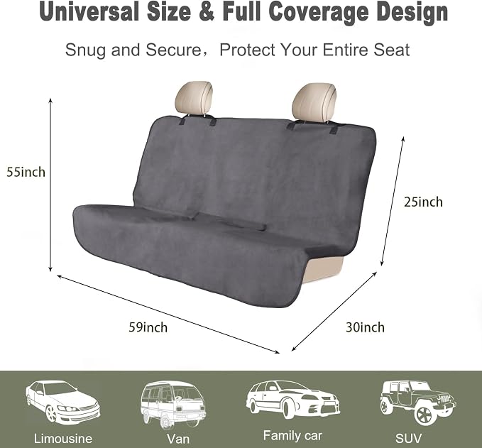 Waterproof Backseat Cover for Car Trucks Van SUV Jeep,Rear Bench Towel Seat Covers,(Grey) - Image 2