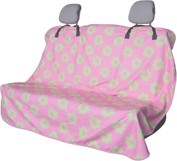Back Seat Cover for Car Trucks Van SUV Jeep,Waterproof Rear Bench Towel Seat Covers for Dogs and Kids,Automotive Backseat Protector (Flower and Pink) by LoyaGour