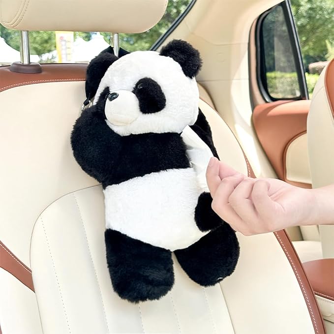 Cute Tissue Box Cover Plush Tissue Box Holder for Car, Home, Decorative Holder/Organizer for Bathroom Vanity Countertop, Nightstands, Office Desk-Panda - Image 3