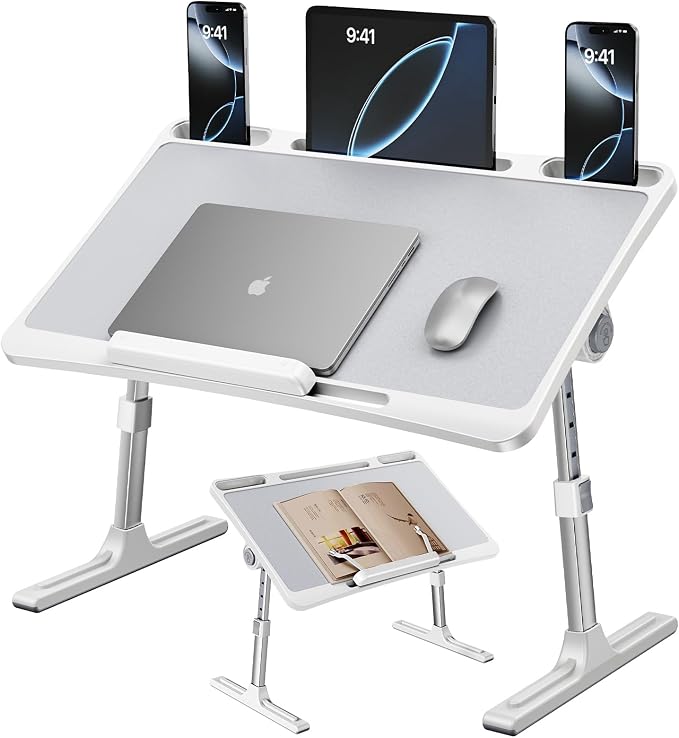 Laptop Desk for Bed,Adjustable Height Lap Desks Bed Tray,Portable Folding Couch Table with Bookstand,Car Rear Seat Sofa Floor Laptop Tray Stand for Adults Kids Eating Breakfast,Writing,Reading by Unknown