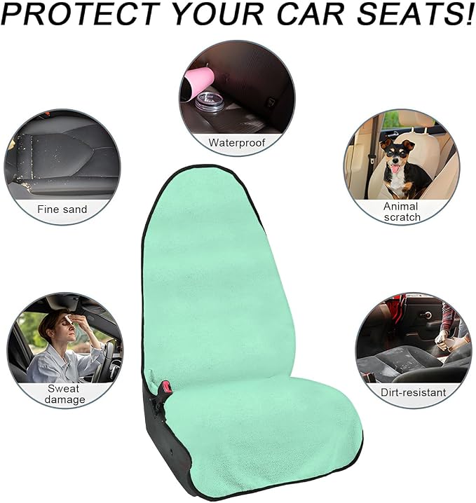 DXNQ Car Towel Seat Cover, Waterproof Sweating Non-Slip Premium Soft Towel Carseat Protector, Universal Machine Washable Car Truck SUV Front Seat Cover for Gym Workout Beach Hiking (Mint Green) - Image 6