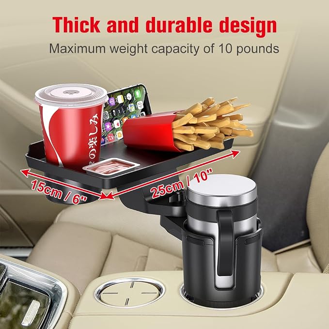 Car Cup Holder Tray，Automotive Cup Holder Expander for car，Large Drink Holder，10” Detachable Car Food Tray Table for Eating with Anti-Slip Base,Fit for Front & Back Seat - Image 3