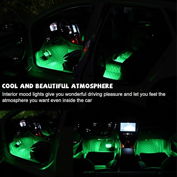 povtii Car LED Strip Light, 24 LED RGB Auto Under Dash Interior Atmosphere Lights, USB Vehicle Decorative Lamp Ambient Night Light Strip, Lighting Kit Car Accessories (Green) - Image 4