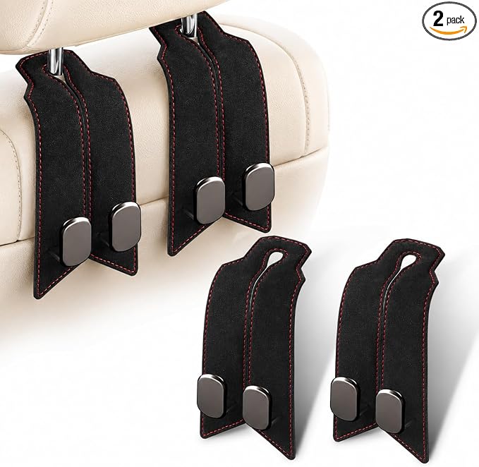 2 Pack Car Headrest Hooks for Purses, Classic Black by atFivoy