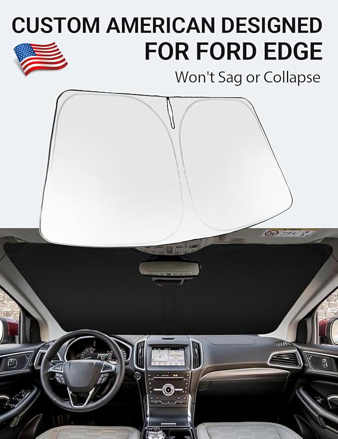 Proadsy Custom Fit 2015-2025 Ford Edge Windshield Sun Shade, Blocks Heat | 240T Heat Shield, Drops Temp 54°F, Blocks 99% UV, Prevents Dashboard Cracking, Summer Parking & Beach Trips, Easy Twist-Fold - Image 2