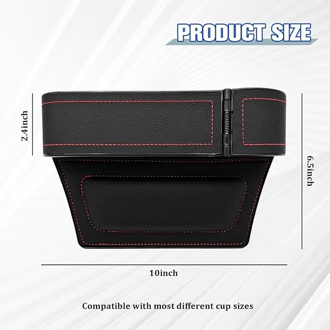 Car Seat Gap Filler Organizer with Cup Holder Expander, Leather Console Seam Filler Storage Box, Auto Front Seat Gap Organizer for Phones Keys Glasses, Universal Fit (Black/Red Passenger) - Image 2