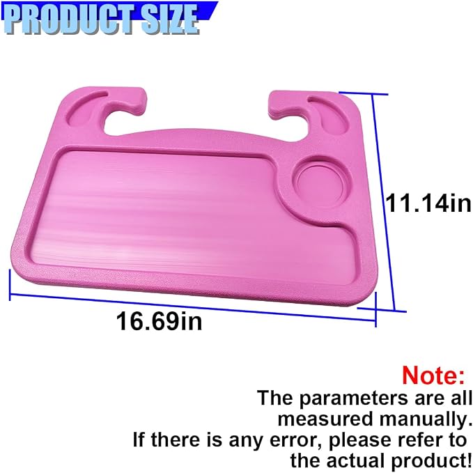 Car Steering Wheel Desk, 2 in 1 Multipurpose Auto Steering Wheel Tray with Drink Holder and Pen Slot, Portable Vehicle Computer Office Table Travel Accessories for Laptop, Food (Pink) - Image 2