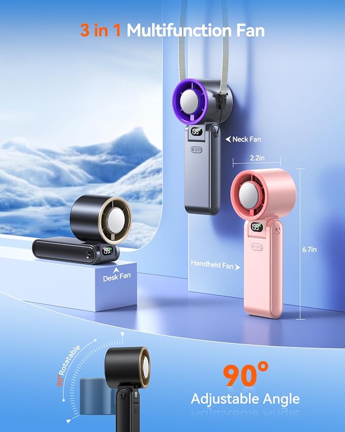 Portable Handheld Fan with Ice Cooler, 199 Speed Personal Fan,5500mAh Rechargeable,20H Cooling Time,20000 RPM Powerful Motor, Summer Essential for Travel/Outdoor/Office, Black Gold - Image 6