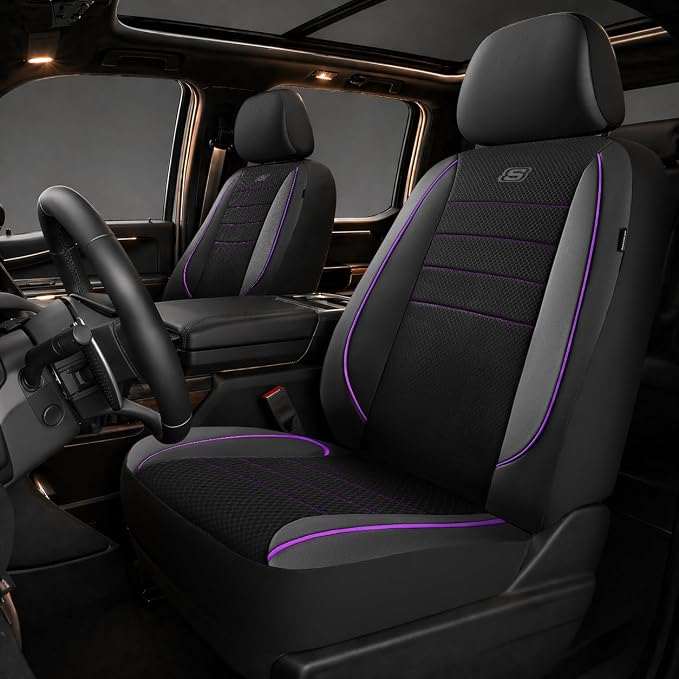 Skechers Air-Cooled Memory Foam Seat Covers,Mesh Thick Car Seat Covers,Piping Leather Car Seat Covers Front Seats,Airbag Compatible,Automotive Comfort Universal FitMost Cars,Vans,Truck,SUV,Purple by Unknown