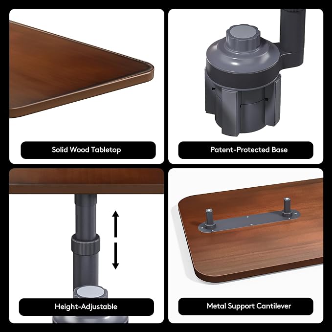 Car Tray Table & Car Laptop Desk, Height-Adjustable 360° Rotating Wood Car Laptop Mount, Steering Wheel Tray, Cup Holder Table,Compatible with Tesla & Most Vehicles Walnut - Image 7