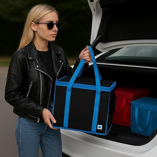 musbus XL-Large Insulated Grocery Shopping Bags, Black, Reusable Bag,Thermal Zipper,Collapsible,Tote,Cooler,BLACK BLUE - Image 4