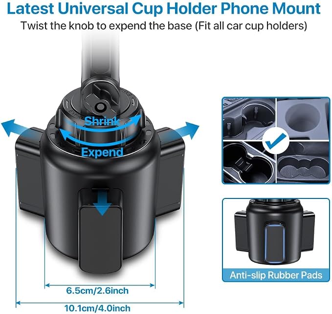 miracase Cup Phone Holder for Car, [Upgraded Version] Adjustable Long Neck Car Cup Holder Phone Mount Cradle Friendly Compatible with iPhone Samsung Google and All Smartphones, Silver - Image 3