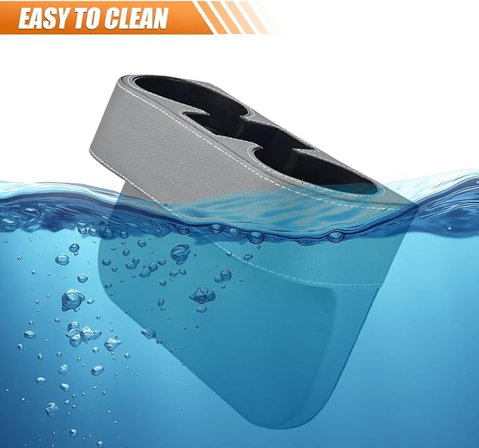 Car Cup Holder, PU Leather Auto Seat Gap Filler Organizer (Gray) | Multifunctional Vehicle Cup Drink Holder, Front Console Storage Box for Coin Cellphone Sunglasses, Universal Car Accessories - Image 4