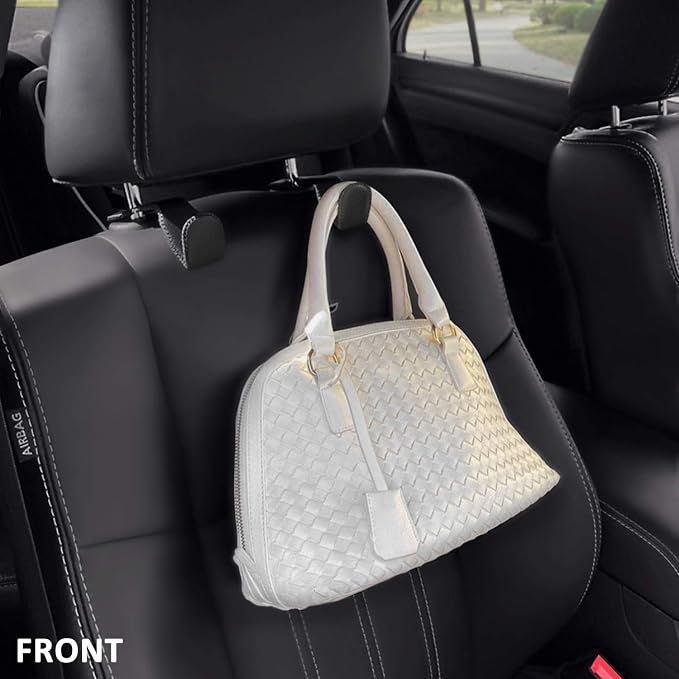 AMVOYOA Car Headrest Hook, Leather Vehicle Back Seat Hanger Storage for Purse Groceries Bag and More, Black&Red, Pack of 2 - Image 3