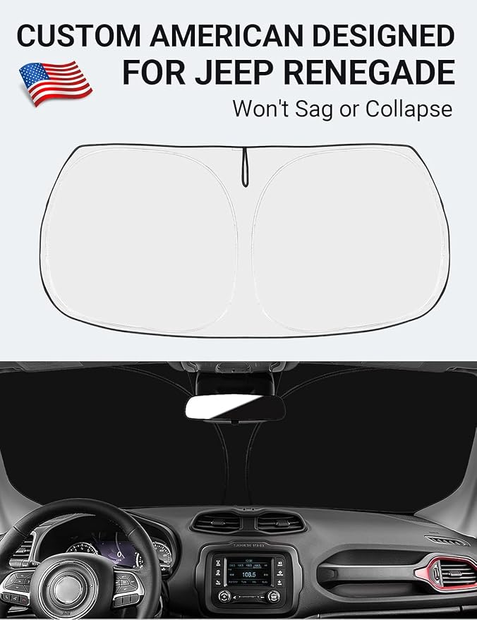 Proadsy Custom Fit Car Windshield Sun Shade for 2015-2023 Jeep Renegade | 240T Heat Shield, Drops Temp 54°F, Blocks 99% UV, Prevents Dashboard Cracking, Summer Parking & Beach Trips, Easy Twist-Fold - Image 2