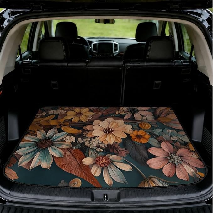 Car Trunk Mat for SUV, 29"x39" Vintage Wildflowers Cargo Liner Protector | All Weather Universal Cargo Liners for Dogs, Car Accessory for SUVs/Sedan/Wagons, Durable Non-Slip Washable Rear Cargo Mat by Unknown