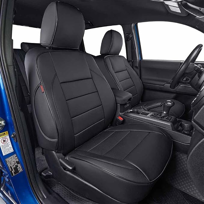 EKR Tacoma Front Seat Covers Custom Fit for Toyota Tacoma 2012 2013 2014 2015 (Regular Seats), Leather Truck Seat Cover for Car - Front Row Only,Faux Leather(Black) by EKR