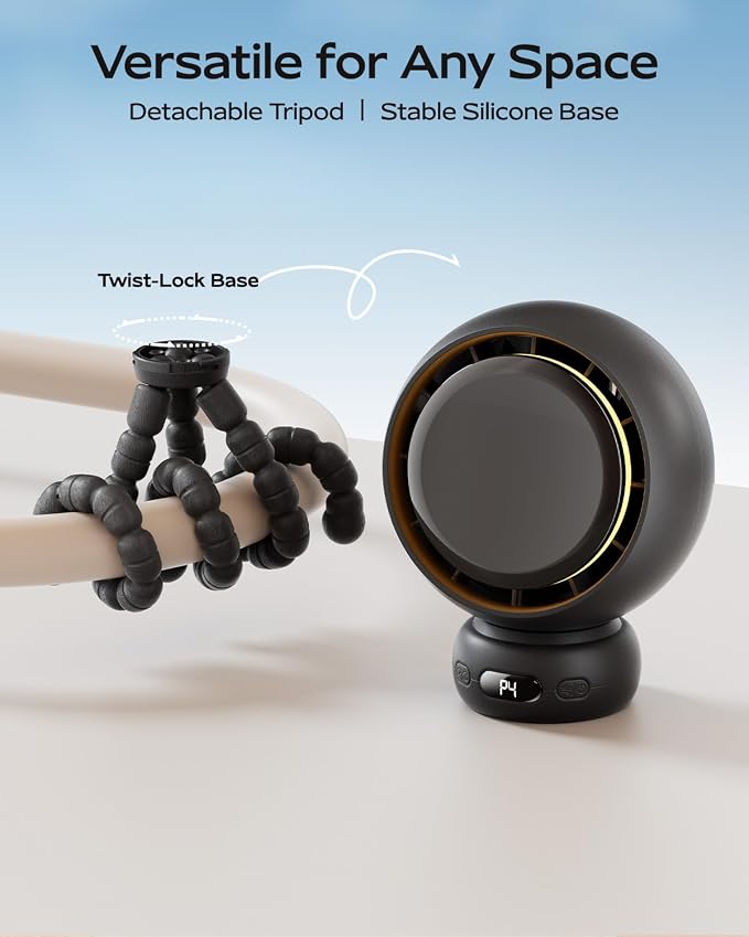 Stroller Fan, Portable Baby Fan with 60° Auto Oscillation, Black | Flexible Tripod Design, USB-C Rechargeable, Long Battery Life, Quiet Motor, 4-Speed Cooling - Image 7