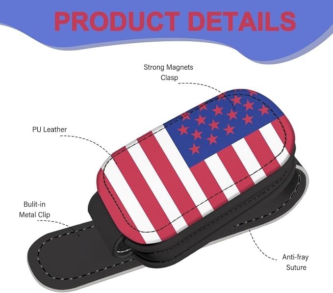 2 Pack Sunglass Holder for Car Visor, National Flag Magnetic Leather Car Sun Visor Clip for for Different Size Eyeglasses, Car Visor Accessories Gadgets (National Flag-Color) - Image 2