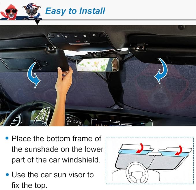 Car Windshield Sunshade, KANCOKIT Cartoon Pattern Auto Sun Shade Foldable for Front Window Sun Visor Protector UV Ray Reflector Shield to Keep Vehicle Cool Protect Kids Baby & Pets (59 x 33.5 Inch) - Image 4
