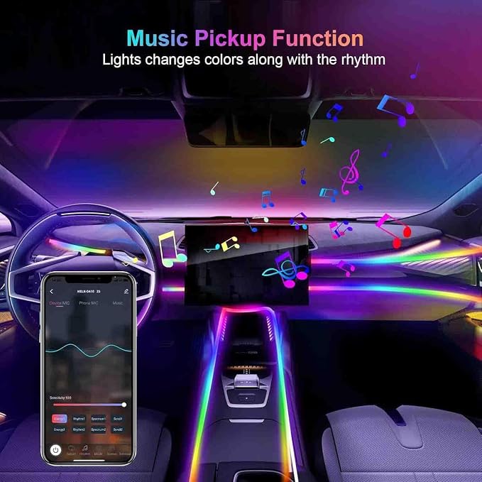 Acrylic Car Interior LED Lights, 6-in-1 Fiber Optic Ambient Lighting Kit | Wireless APP Control, 16 Million Colors, Music Sync and DIY Modes for Car Interior Decoration and Ambient Lighting - Image 6
