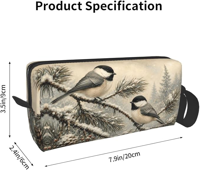 Chickadee Pair on Snowy Pine Makeup Bag for Women, Cosmetic Pouch | Double-Sided Winter Chickadee Cosmetic Organizer with Foam Padding for Women, Travel, Gym, School, and Daily Storage - Image 3