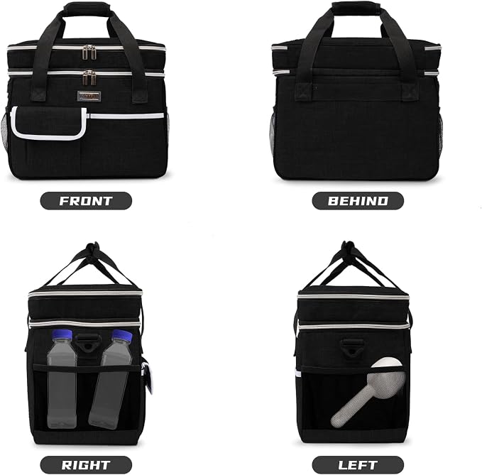 BAGLHER Dog Travel Bag for Supplies - Double-Layer Airline Approved Weekend Pet Travel Organizer Set for Dog and Cat Tote with 2 Pet Food Containers and 2 Collapsible Silicone Bowls Black - Image 7