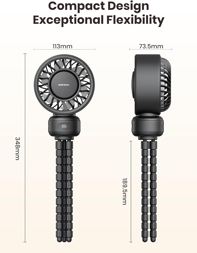 Warmco Portable Stroller Fan, 4000mAh Rechargeable Clip On Fan | Flexible Tripod, Up to 15H, 4 Speeds, LED Display, Detachable Grille, Quiet Operation, for Car Seat, Crib - Image 8