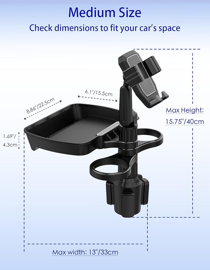 Car Cup Holder Tray - 4 in 1 Adjustable Car Cup Holder Expander with Food Tray Table and Phone Mount 360° Swivel for All Purpose, Automotive Essentials for Driver and Front Passenger - Image 2