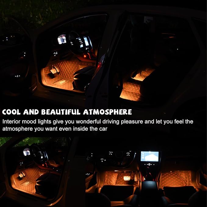 povtii Car LED Strip Light, 24 LED RGB Auto Under Dash Interior Atmosphere Lights, USB Vehicle Decorative Lamp Ambient Night Light Strip, Lighting Kit Car Accessories (Orange) - Image 4